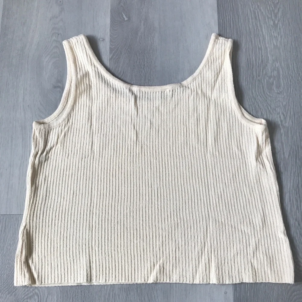ST JOHN IVORY WOOL TANK TOP RIB KNIT SCOOP BECK PULLOVER WOMENS MEDIUM